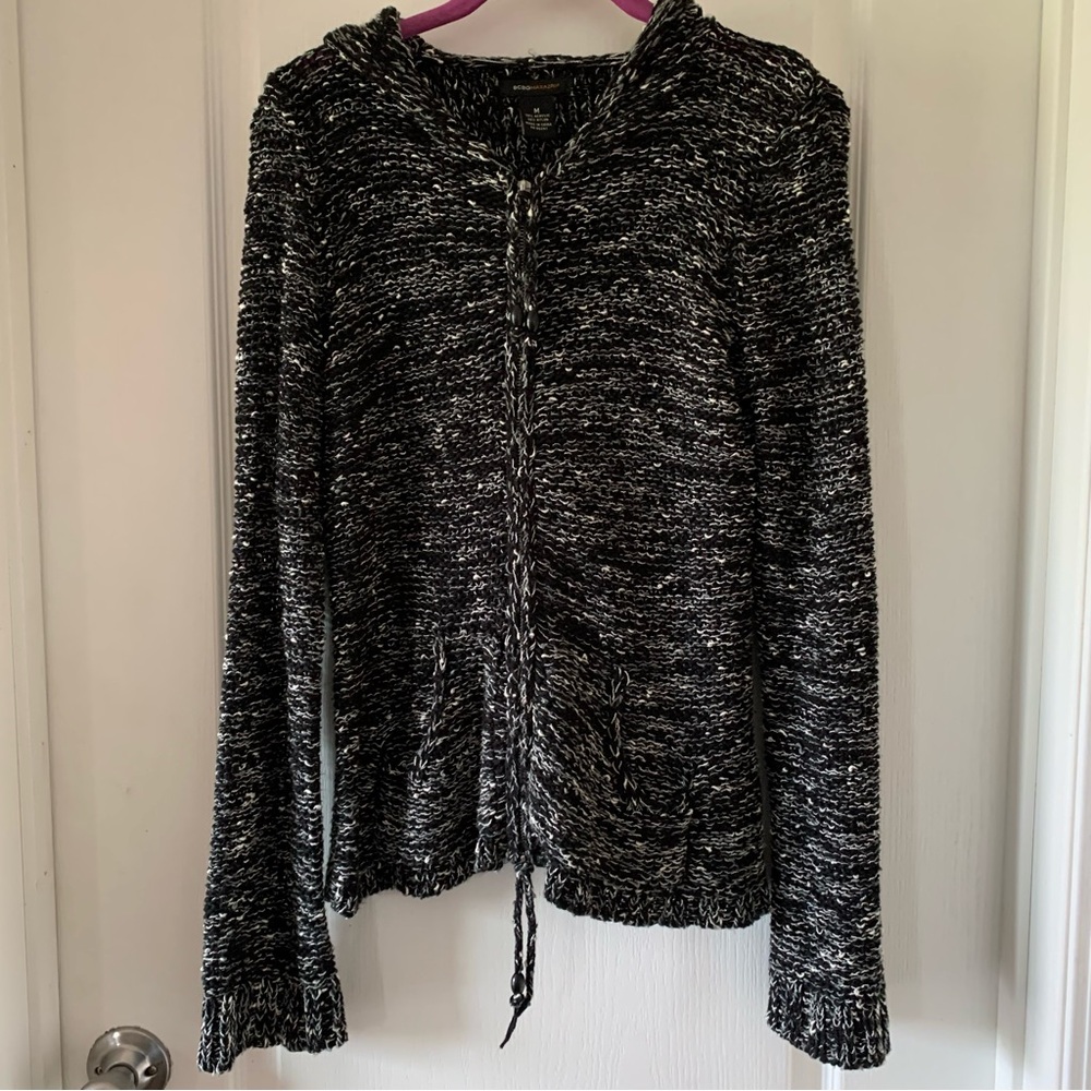 BCBGMAXAZRIA black and white Knit full zip hooded sweatshirt